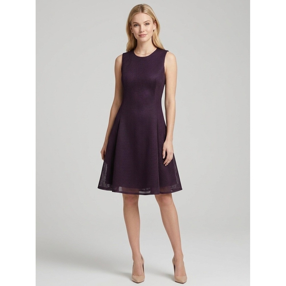 DKNY Womens Plum Purple Mesh Overlay Fit and Flare Cocktail Dress Size 4